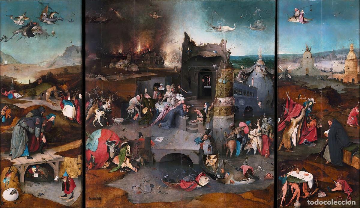 Postales: Postal del cuadro Las Tentaciones de San Antonio, de El Bosco, Jheronimus van Aken. Arte, Tr&iacute;ptico.