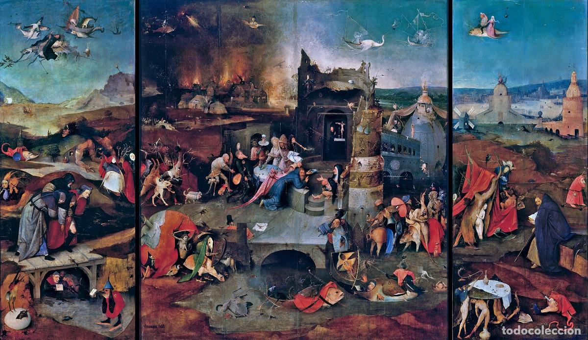 Postales: Postal del cuadro Las Tentaciones de San Antonio, de El Bosco, Jheronimus van Aken. Arte, Tr&iacute;ptico.