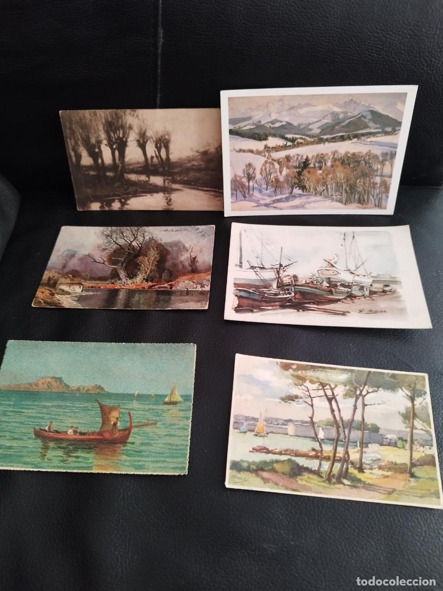 Postales: Lote de 6 tarjetas postales de cuadros, pintura arte. Monta&ntilde;as, mar, barcas.