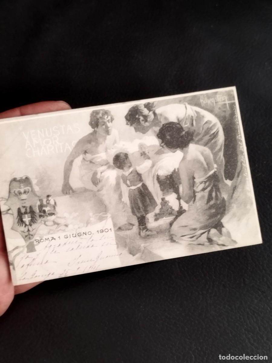 Postales: postal art&iacute;stica titulada &rdquo;Venustas Amor Charitas&rdquo; fue ilustrada por el artista Adolfo Hohenstein.