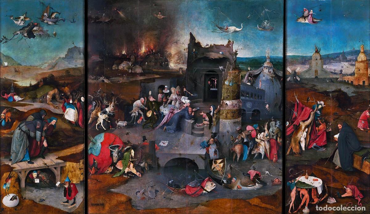 Postales: Postal del cuadro Las Tentaciones de San Antonio, de El Bosco, Jheronimus van Aken. Arte, Tr&iacute;ptico.