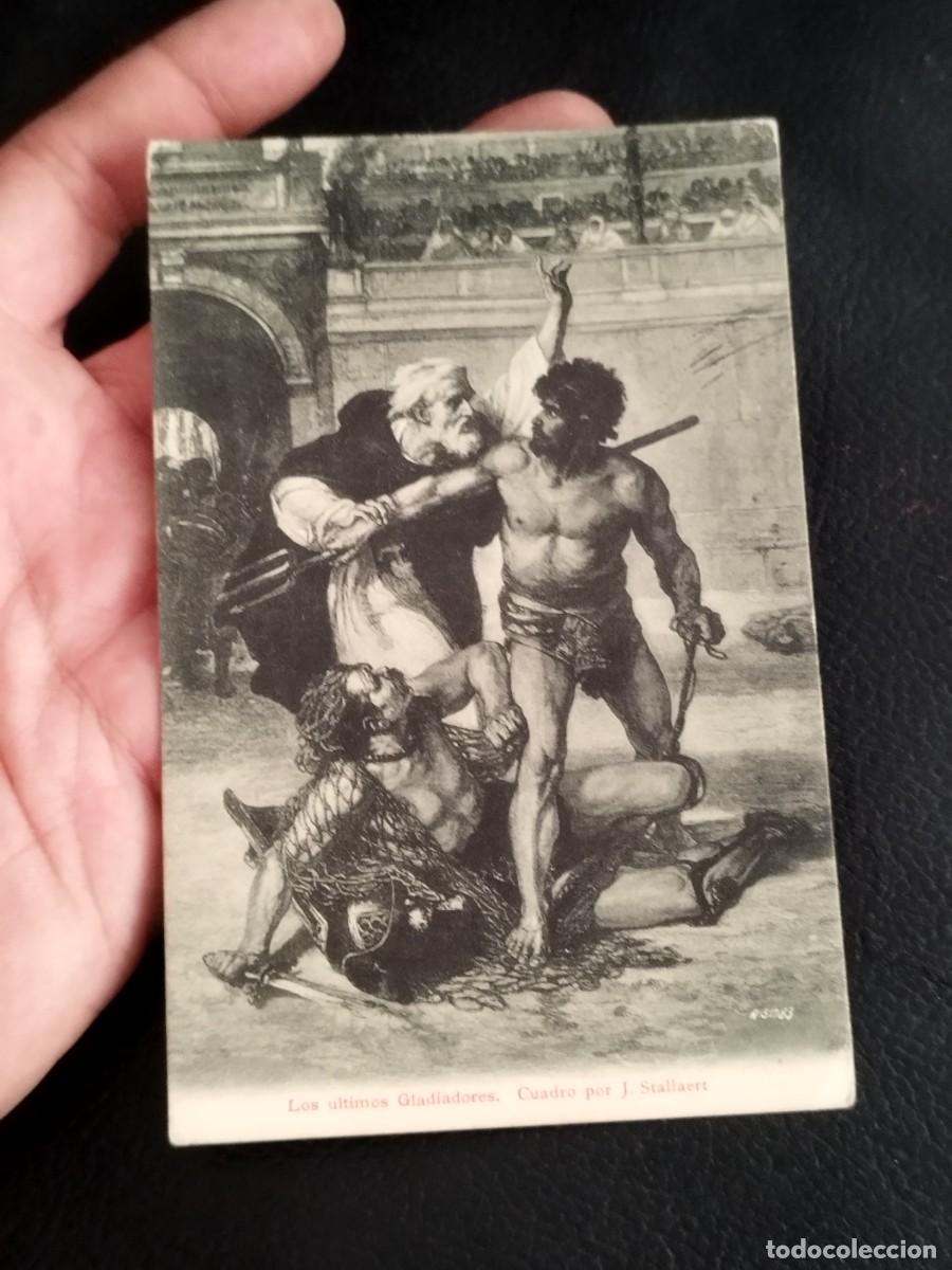Postales: Postal antigua Los &uacute;ltimos gladiadores&rdquo;, basado en una pintura de Joseph Stallaert.
