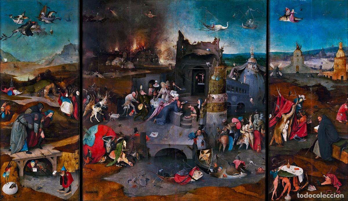 Postales: Postal del cuadro Las Tentaciones de San Antonio, de El Bosco, Jheronimus van Aken. Arte, Tr&iacute;ptico.