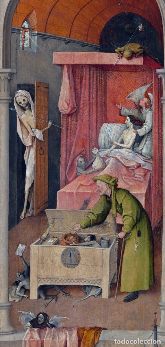 Postales: Postal del cuadro La Muerte y el Avaro, de El Bosco, Jheronimus van Aken. Tema: Pintura, Arte.
