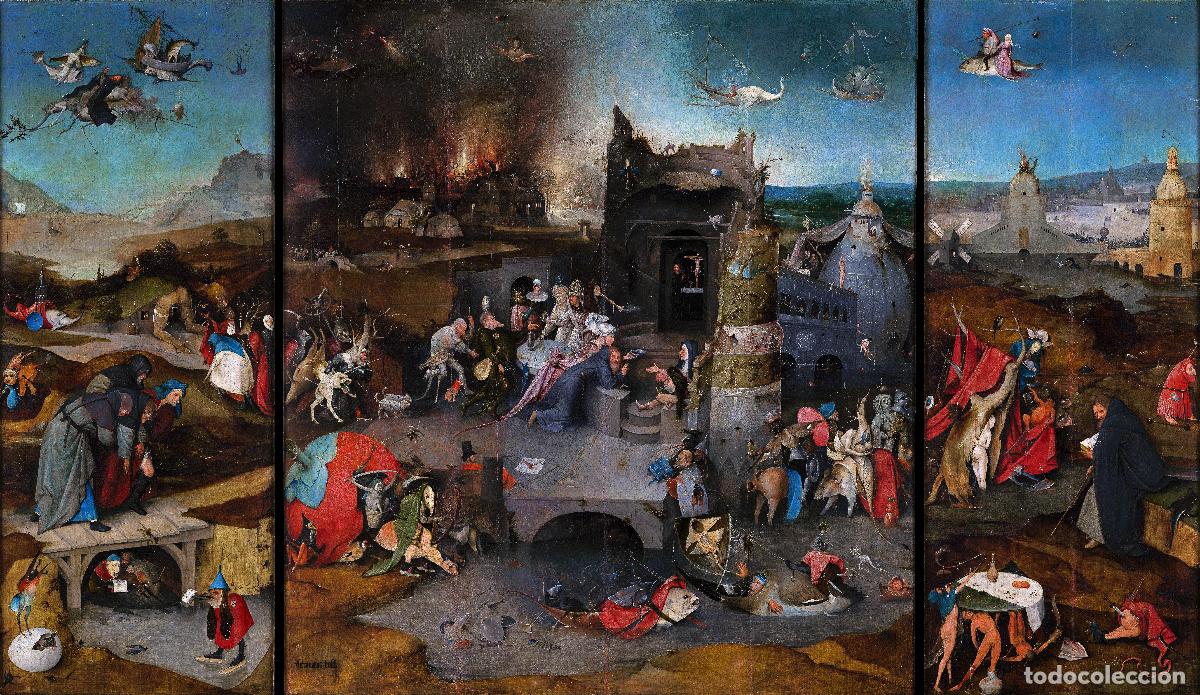 Postales: Postal del cuadro Las Tentaciones de San Antonio, de El Bosco, Jheronimus van Aken. Arte, Tr&iacute;ptico.