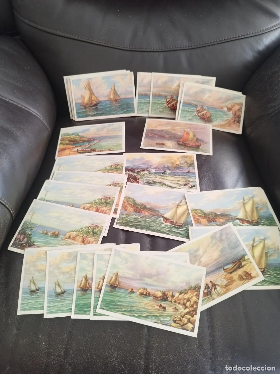 Postales: Lote de 23 antiguas tarjetas postales, paisajes de mar, pescadores barca. Reproducci&oacute;n arte pintura