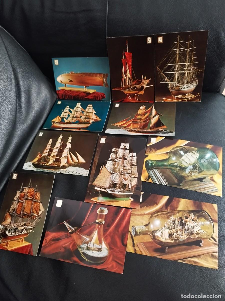 Cartoline: Colecci&oacute;n 11 antiguas tarjetas postales, de barcos dentro de botellas. Comercial escudo de oro.