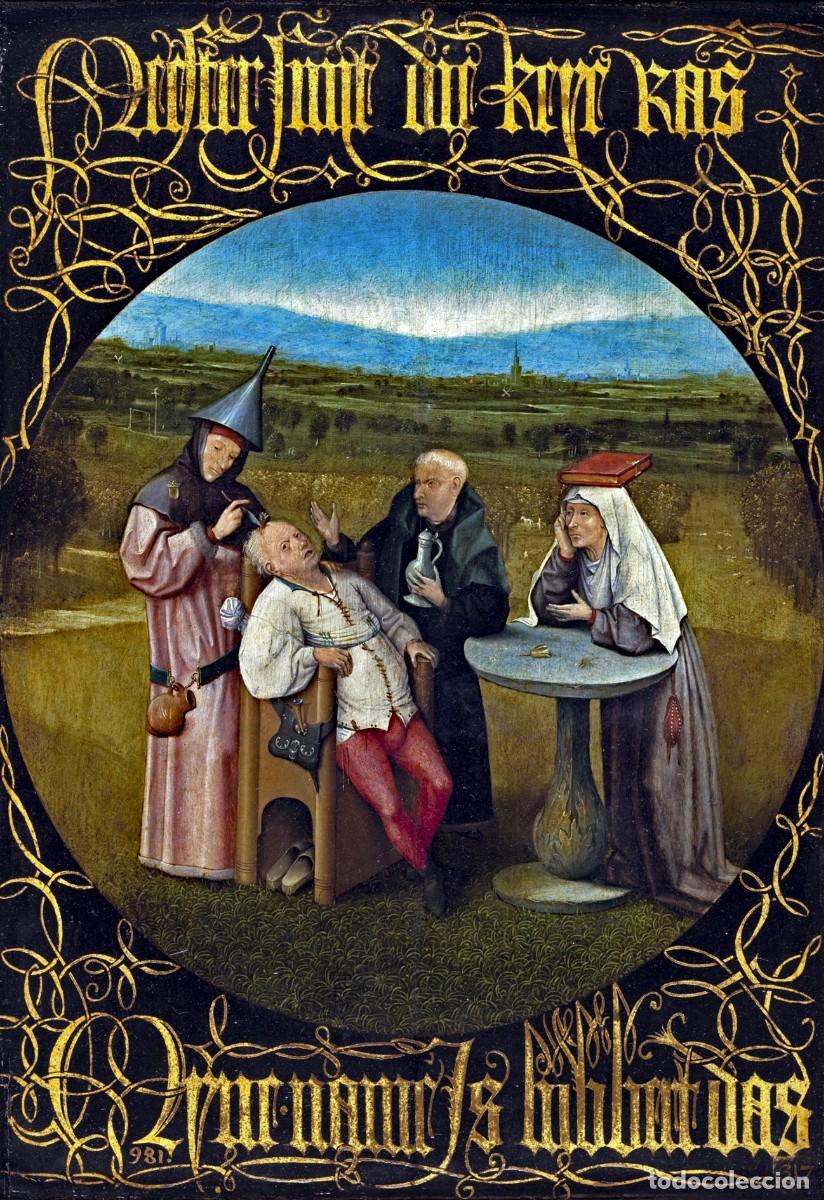 Postales: Postal del cuadro La Extracci&oacute;n de la Piedra de la Locura, de El Bosco, Jheronimus van Aken. Arte.