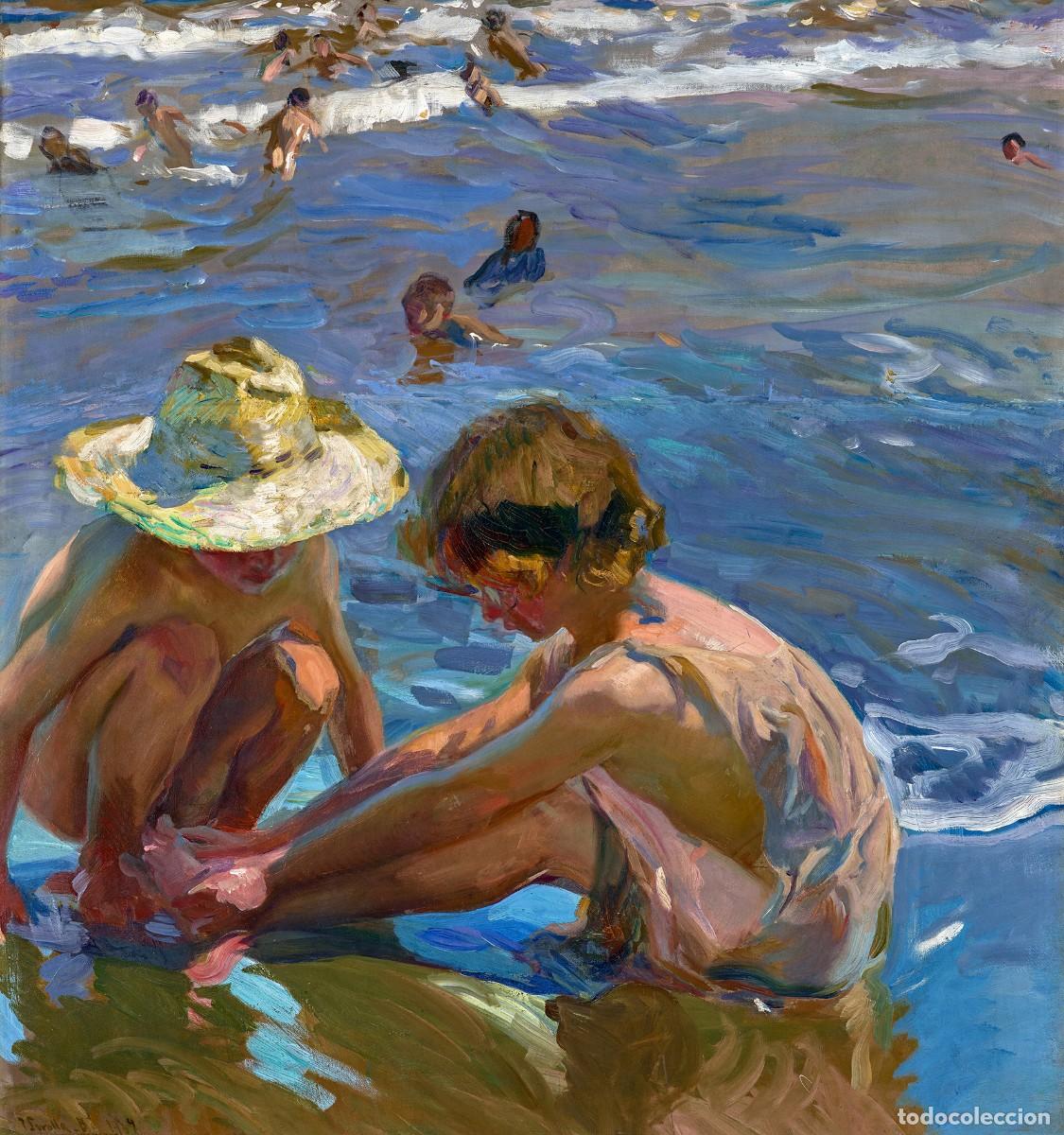 Postales: Postal del cuadro El Pie Herido, de Joaqu&iacute;n Sorolla. Tema: Pintura, Arte, Mar.