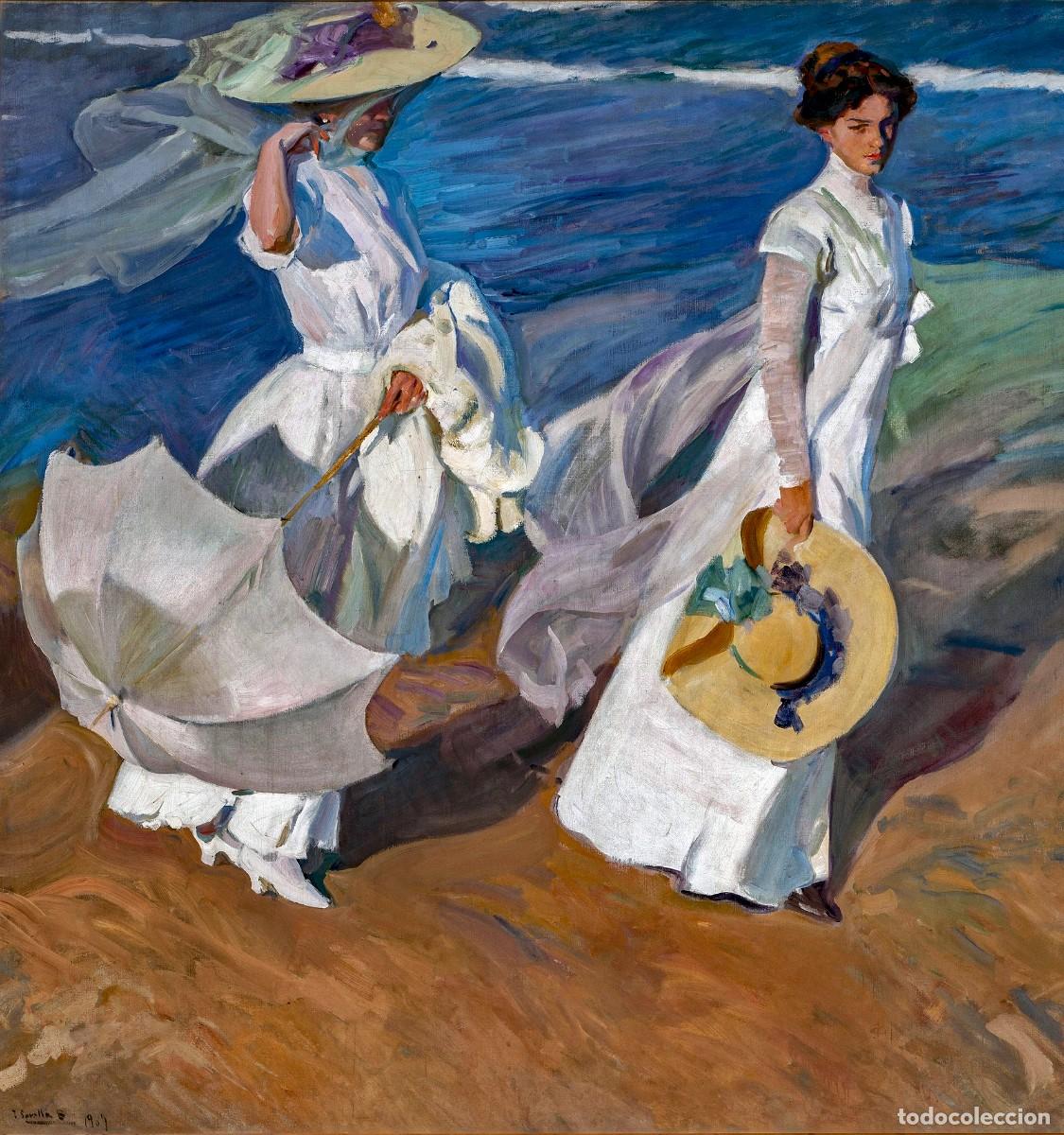 Postales: Postal del cuadro Paseo a la Orilla del Mar, de Joaqu&iacute;n Sorolla. Tema: Pintura, Arte.