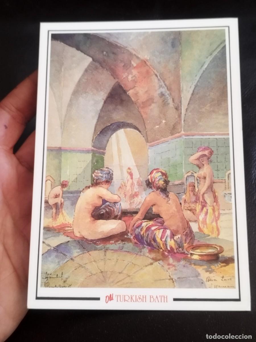 Cartes Postales: antigua titulada &rdquo;Old Turkish Bath&rdquo;, que representa una escena de ba&ntilde;o oriental con figuras femenina