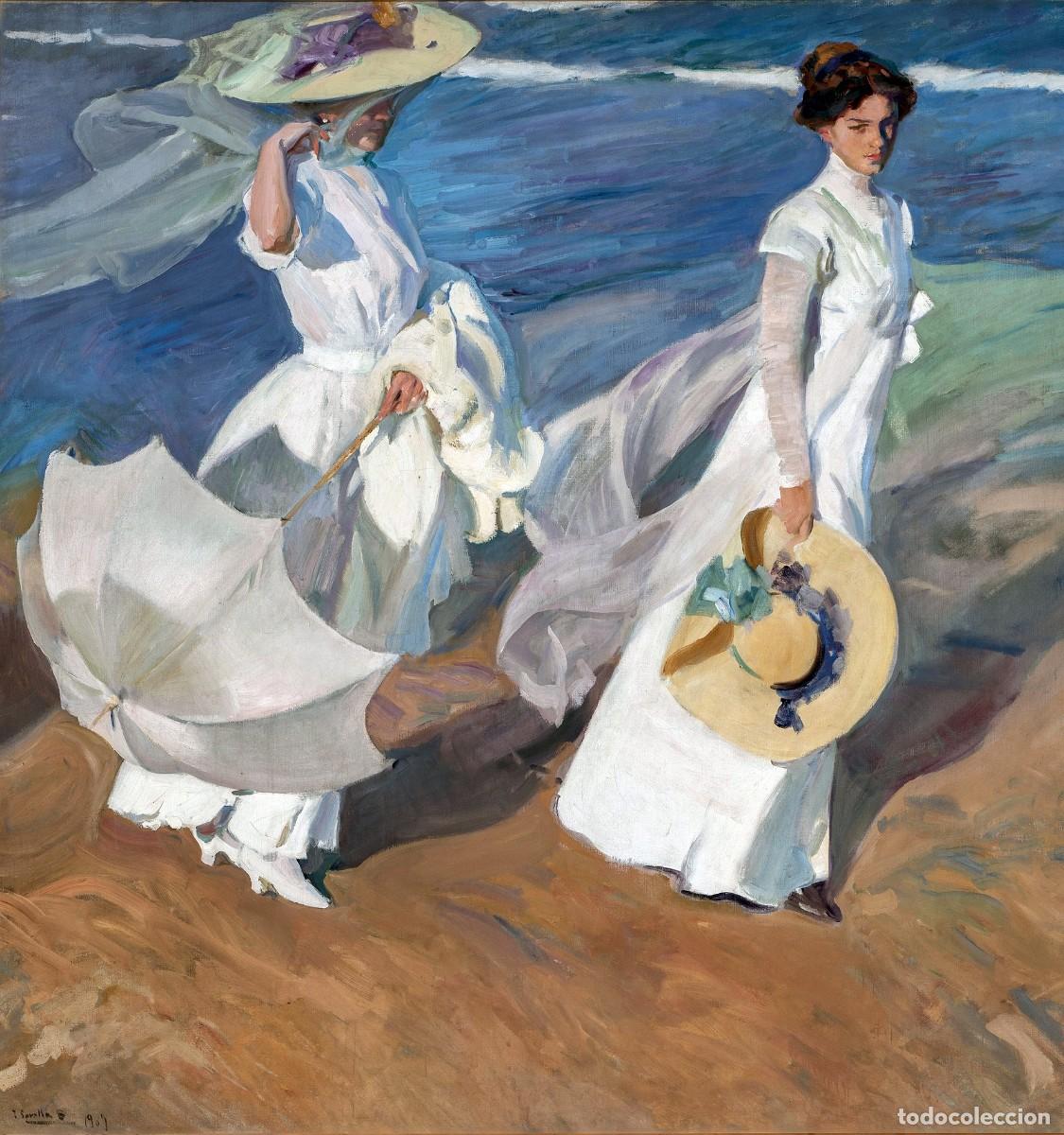 Postales: Postal del cuadro Paseo a la Orilla del Mar, de Joaqu&iacute;n Sorolla. Tema: Pintura, Arte.