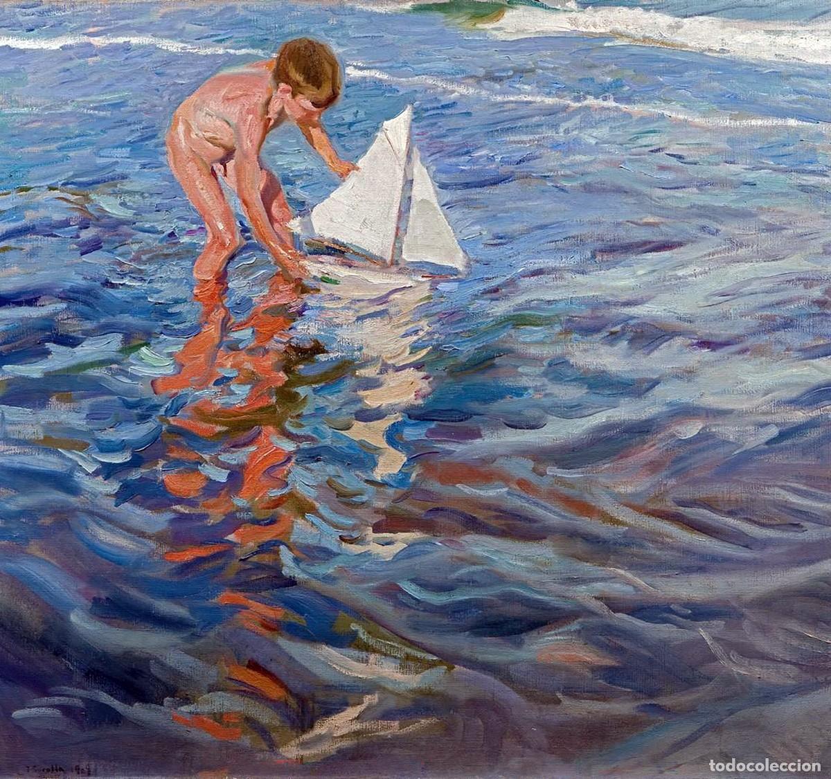 Postales: Postal del cuadro El Balandrito, de Joaqu&iacute;n Sorolla. Tema: Pintura, Arte, Mar.
