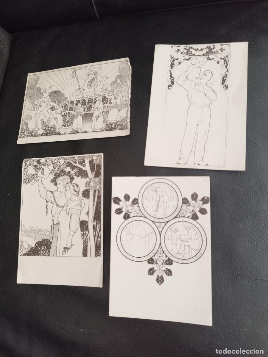 Postcards: 4 tarjetas postales. Albert Hahn conmemorando el 1 de Mayo. Dia del trabajador. Tipo Modernista.