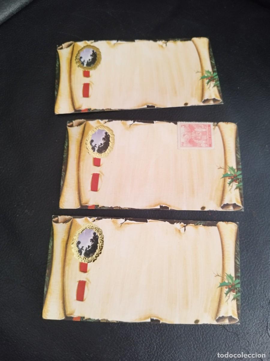 Postales: 3 tarjetas postales tipo forma de pergamino. Navide&ntilde;as, felicitaciones de navidad.