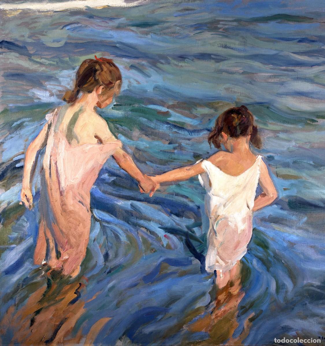 Postales: Postal del cuadro Ni&ntilde;as en el Mar, de Joaqu&iacute;n Sorolla. Tema: Pintura, Arte.