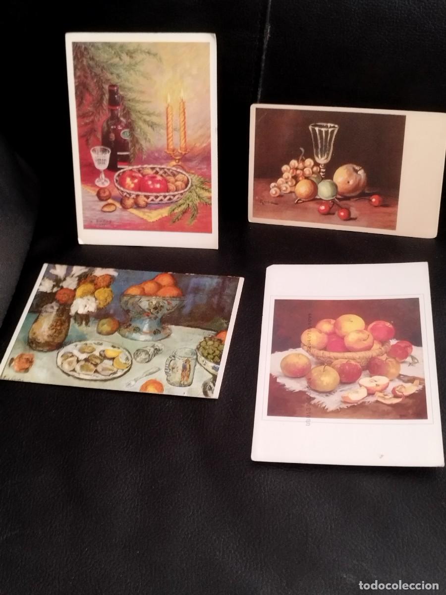 Postales: 4 Tarjetas postales de bodegones. Escenas cl&aacute;sicas de naturaleza muerta