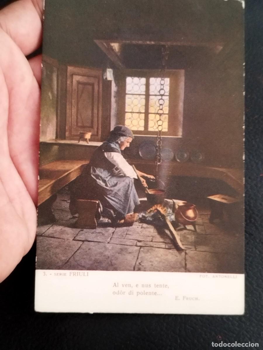 Postales: Tarjeta postal Umberto Antonelli titulada &rdquo;Il 'fogolar' carnico&rdquo;. mujer preparando polenta chimenea.