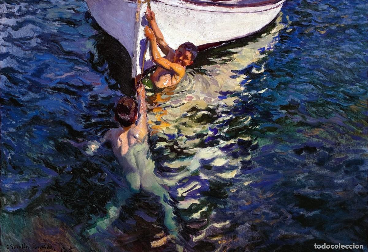 Postales: Postal del cuadro El Bote Blanco, de Joaqu&iacute;n Sorolla. Tema: Pintura, Arte, Mar.