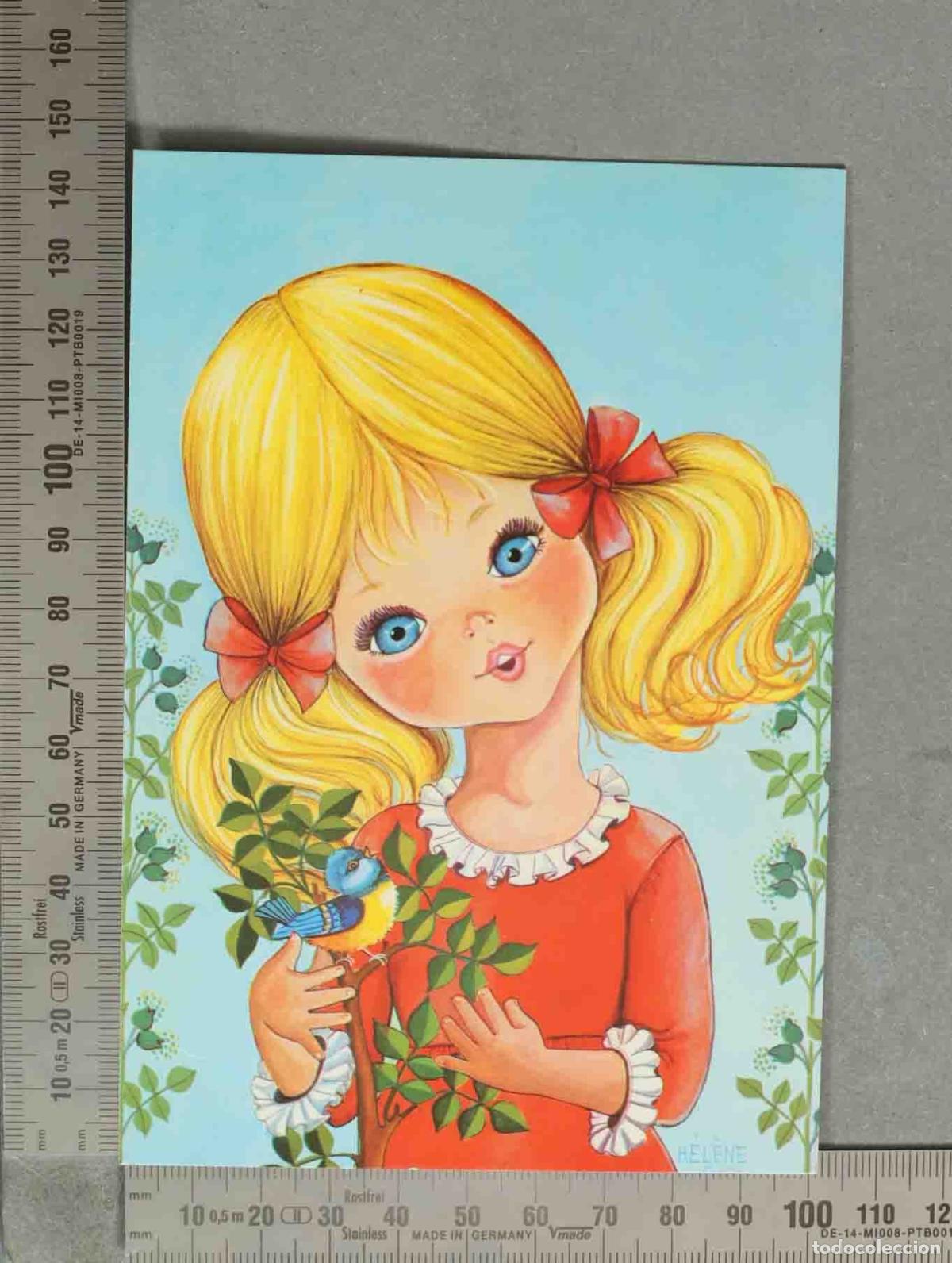 Postales: POSTAL. Chica rubia con un pajarito - H&eacute;l&egrave;ne