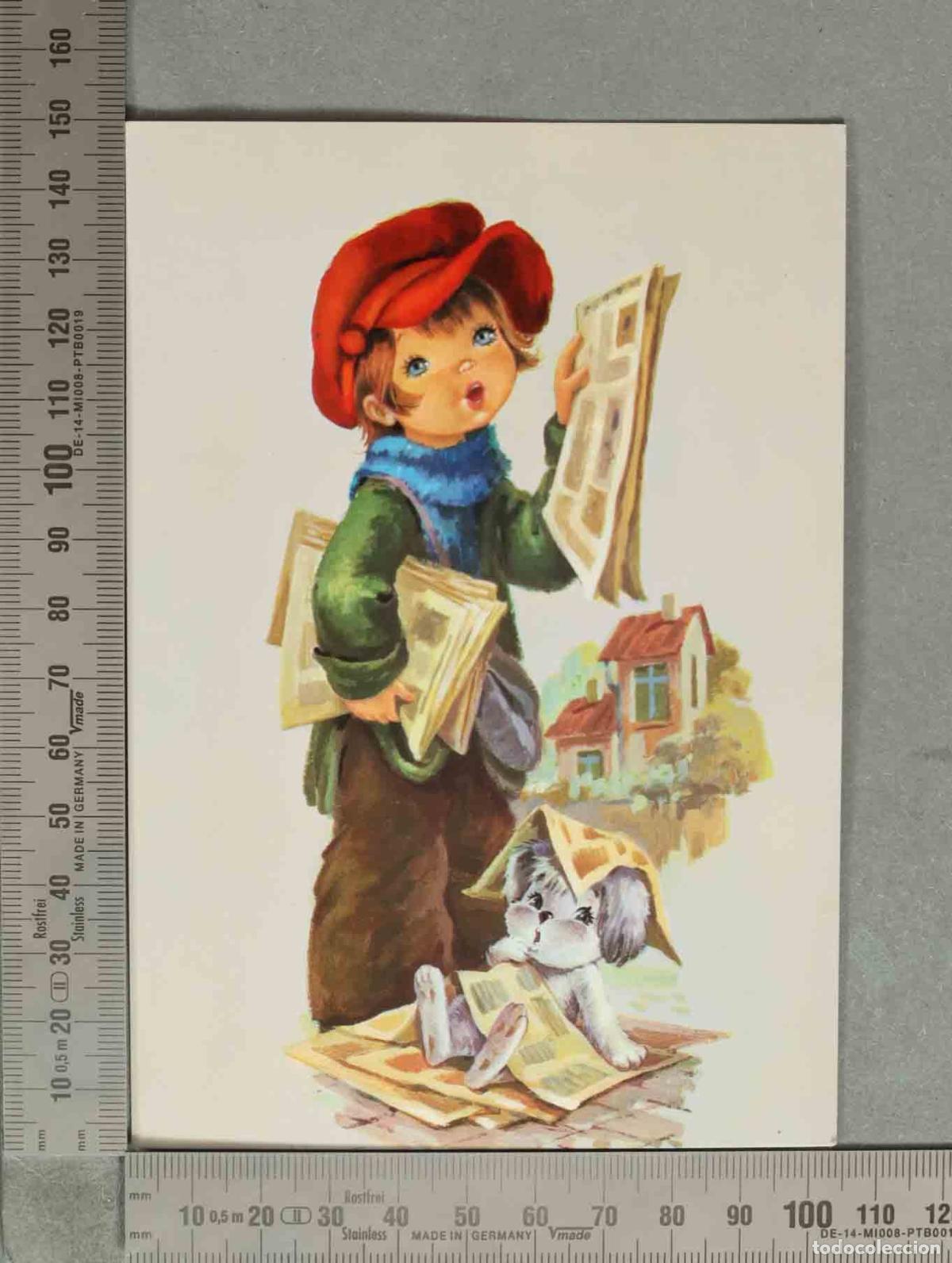 Postales: POSTAL. Ni&ntilde;o canillita con perro y peri&oacute;dicos