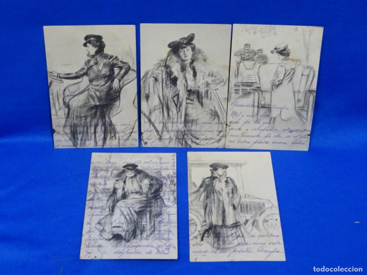 Postales: POSTALES RAMON CASAS SERIE CHAUFFEUSSES. CIRCULADAS A LA ESCALA A&Ntilde;O 1902.