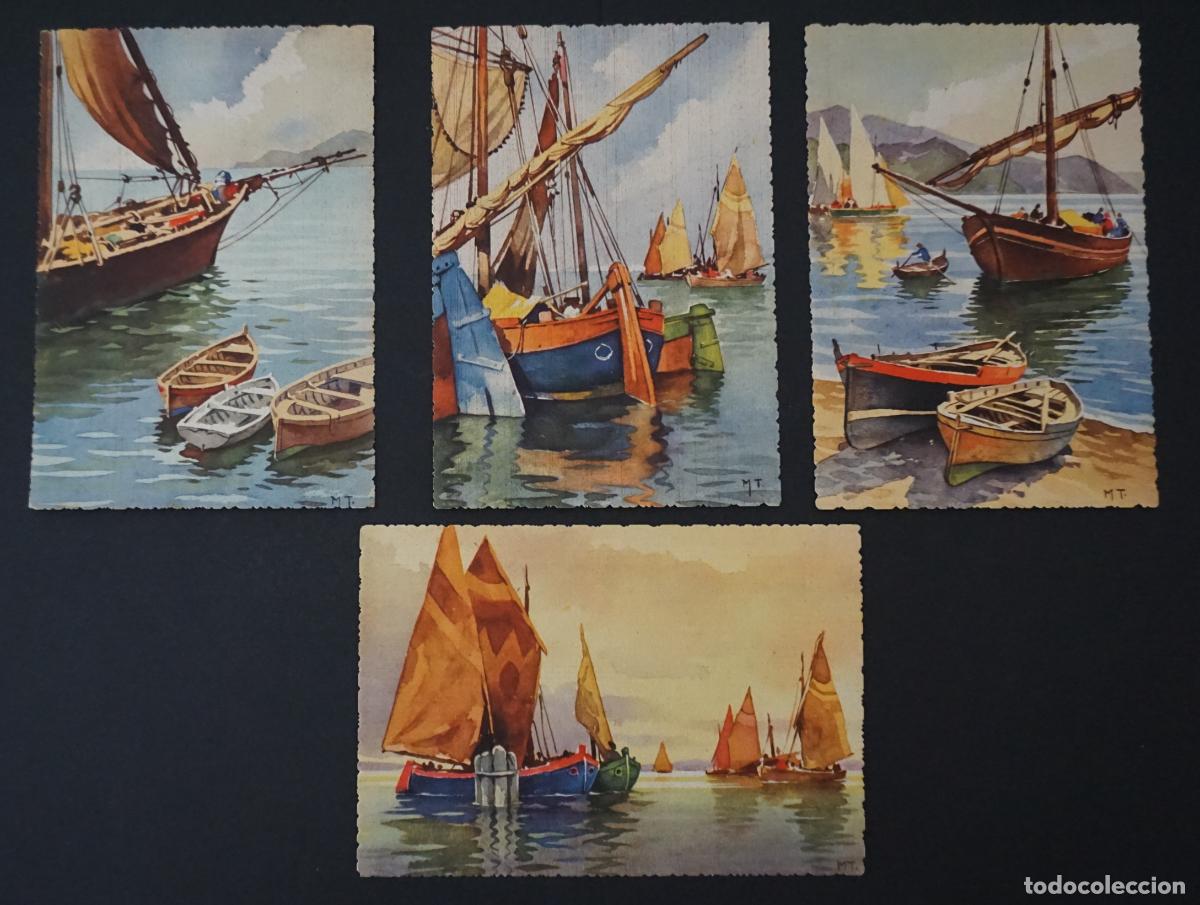 Postales: 4 postales de pinturas marinas sin circular