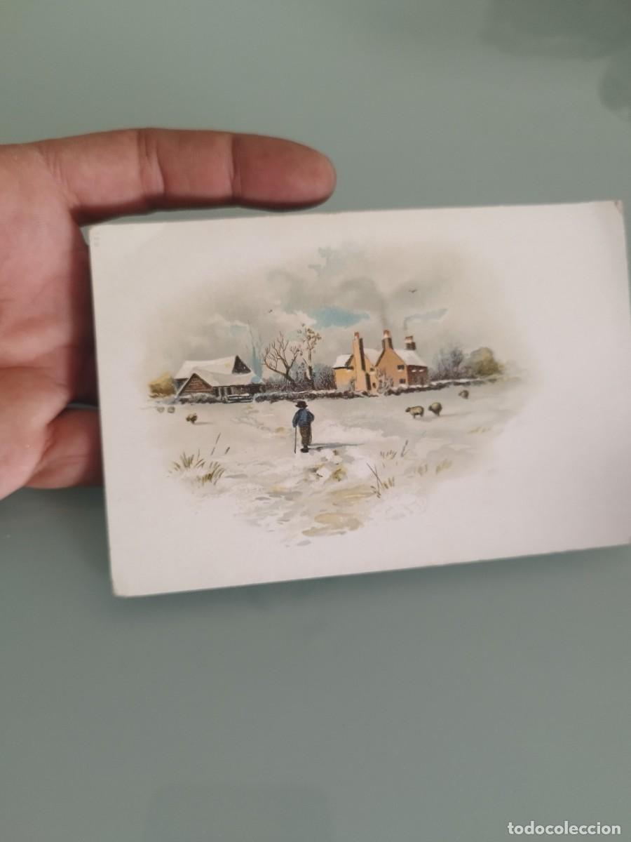 Postales: Tarjeta postal reproducci&oacute;n pintura en acuarela de un paisaje rural invernal..