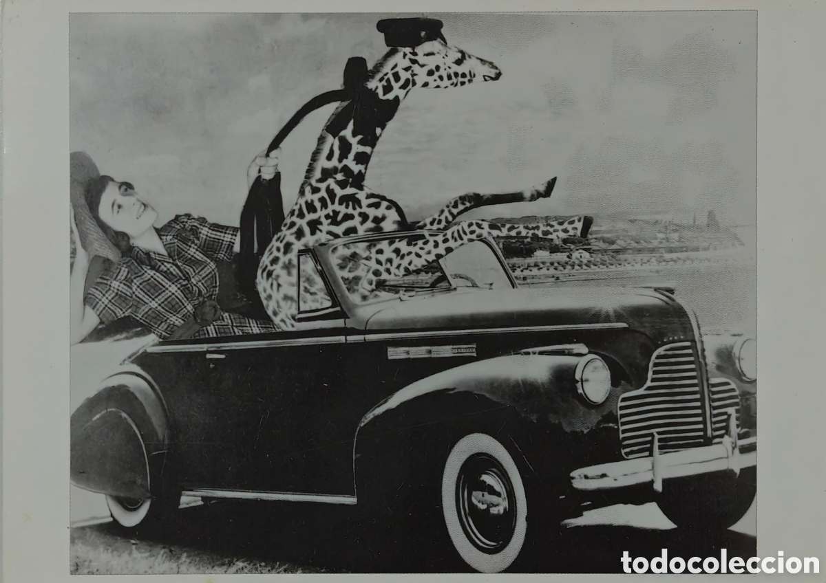 Postales: Postal Exposici&oacute;n Grete Stern &rdquo;Sue&ntilde;os&rdquo; (Almer&iacute;a 1996) - &rdquo;Sue&ntilde;o n&ordm; 3&rdquo; (Fotomontaje, Jirafa y Coche)