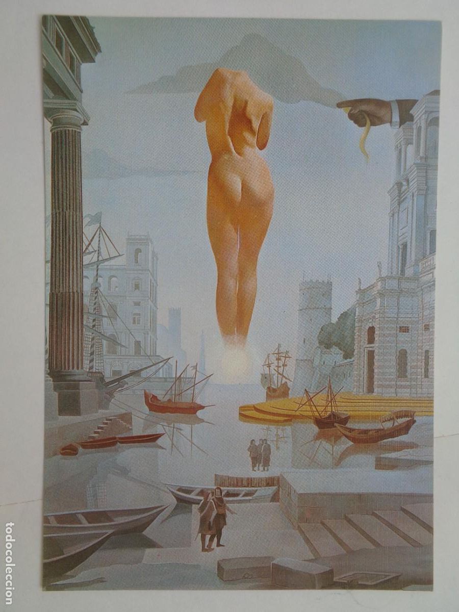 Postais: POSTAL CON PINTURA DE DALI : LA MANO DE DALI Y GALA DESNUDA , ETC , ETC . FUNDACION GALA - DALI