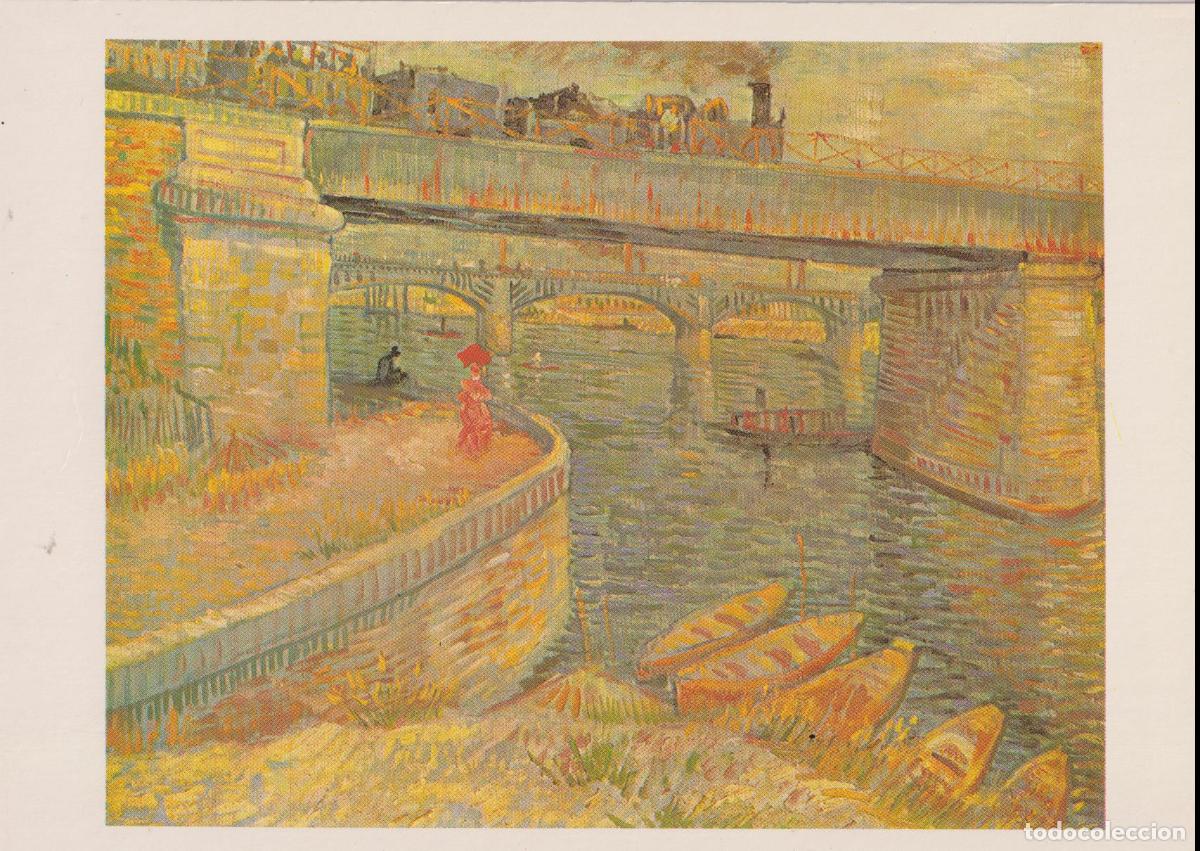 Postales: POSTAL DE LA OBRA DE VAN GOGH, THE ASNI&Egrave;RES BRIDGES (1887) &ndash; MAGDA BOOKS &ndash; S/C