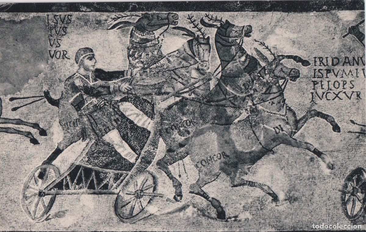 Postales: ARTE ROMANO, CIRCO, ESCENA DE CARRERA DE CARROS - ESTAMPERIA DE ARTE - S/C
