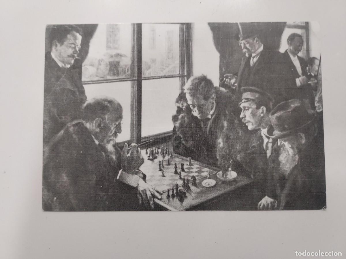 Postales: POSTAL Hugo Backmansson. IN THE CAFE DOMINIC. ESCRITA. PARTIDA DE AJEDREZ