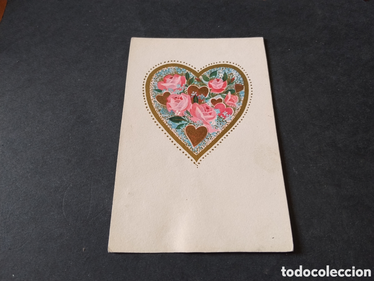 Postales: P&oacute;stal o tarjeta antigua coraz&oacute;n flores pan de oro