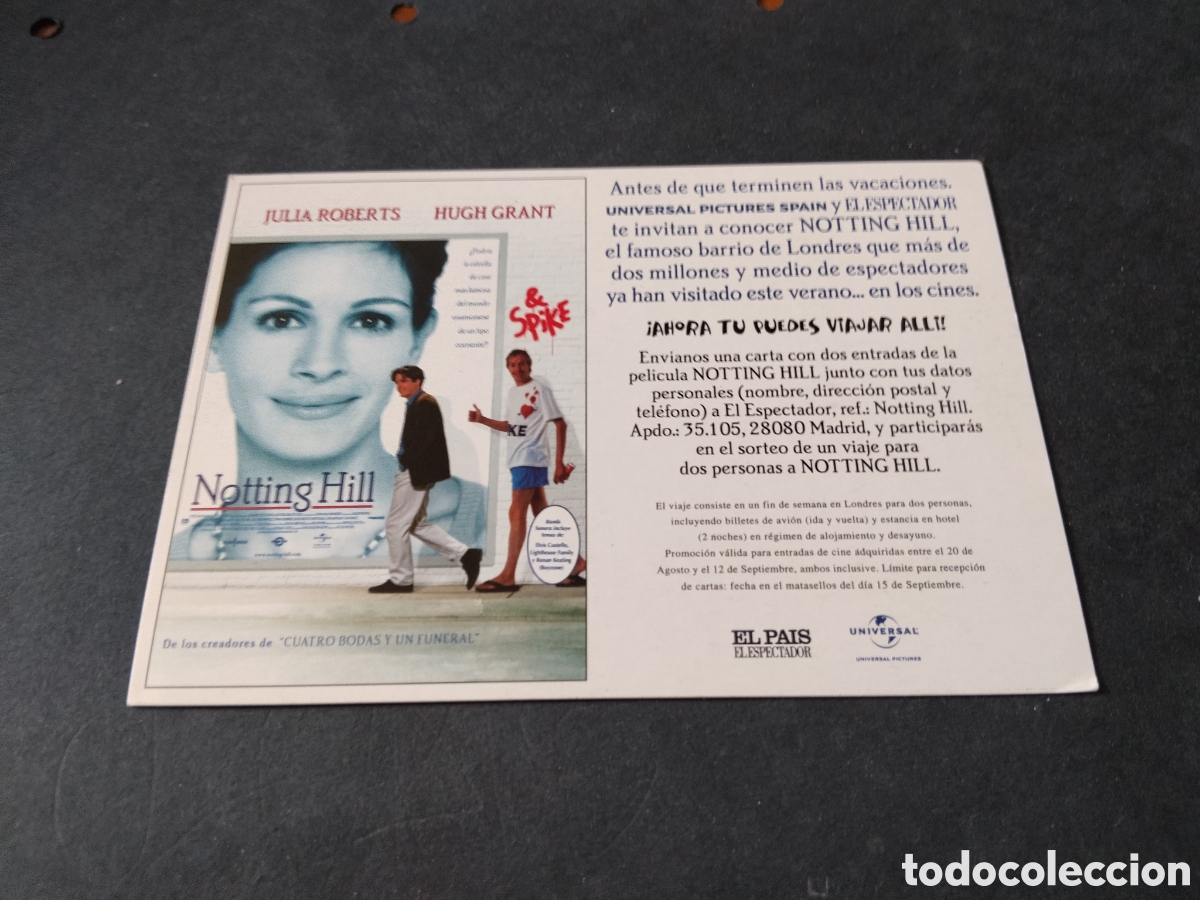 Postales: Postal Cine Notting Hill Julia Roberts