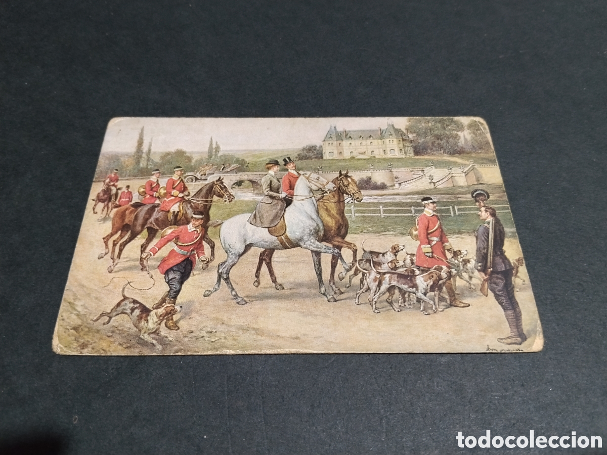 Postales: Postal arte dibujo caza del zorro