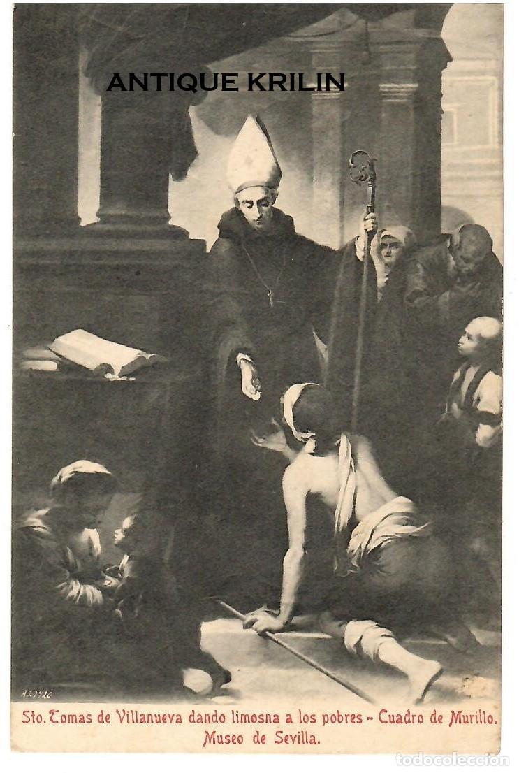 Postales: MUSEO DE SEVILLA / MURILLO / STO. TOMAS DANDO LIMOSNA A LOS POBRES / COL. M. CHAPARTEGUY