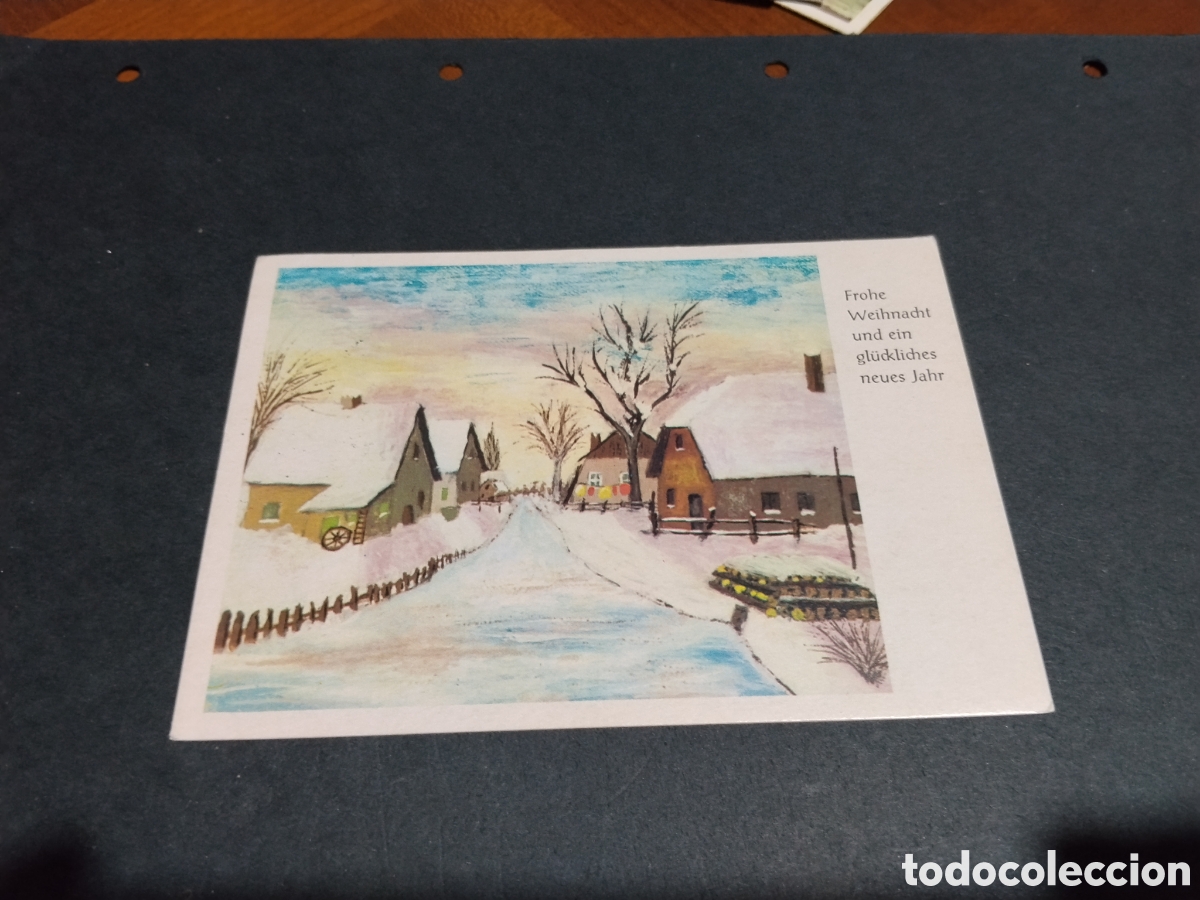 Postales: Postal arte dibujo casas nieve