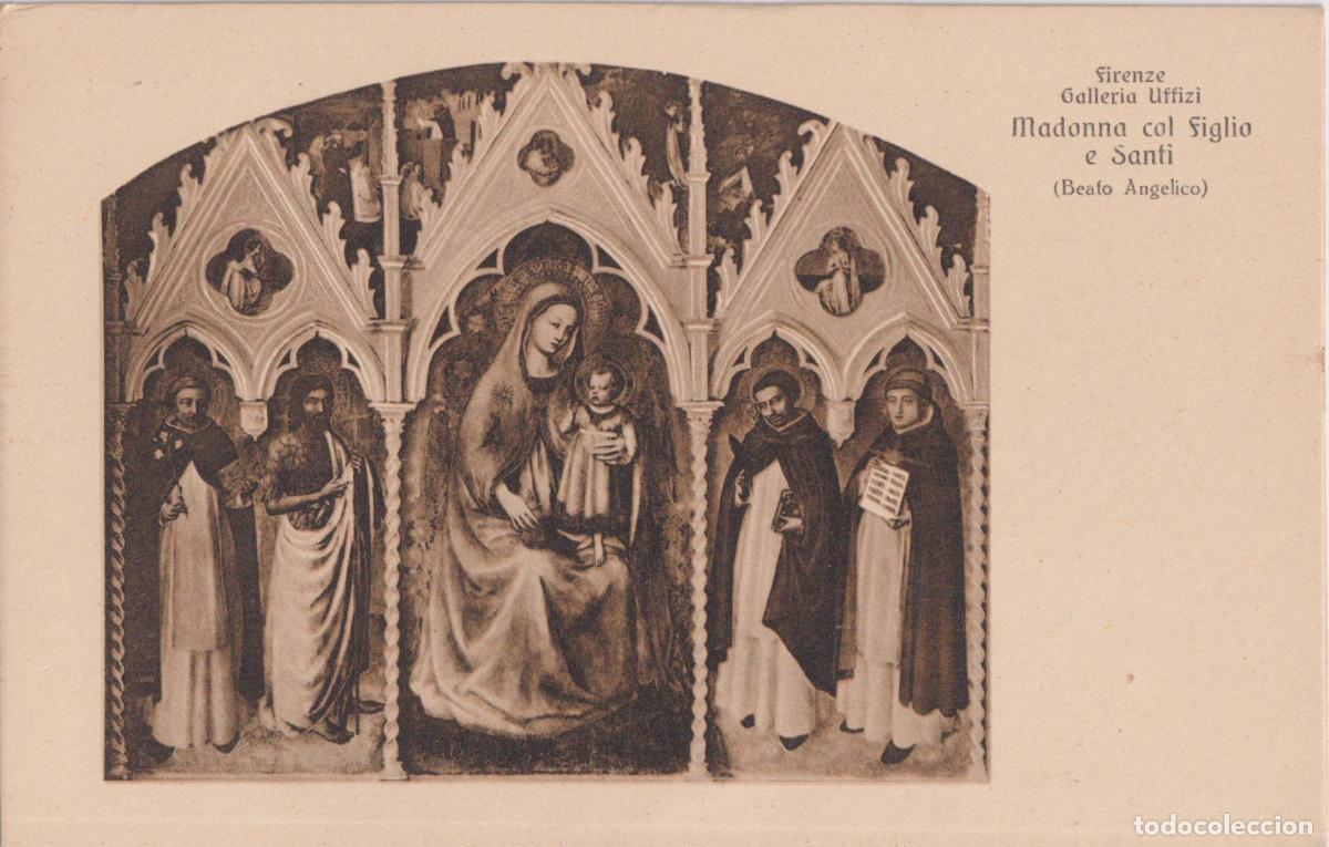 Postales: POSTAL LA OBRA DE FRA ANGELICO, VIRGEN CON EL NI&Ntilde;O Y LOS SANTOS DOMINGO, JUAN BAUTISTA, PEDRO M&Aacute;RTIR