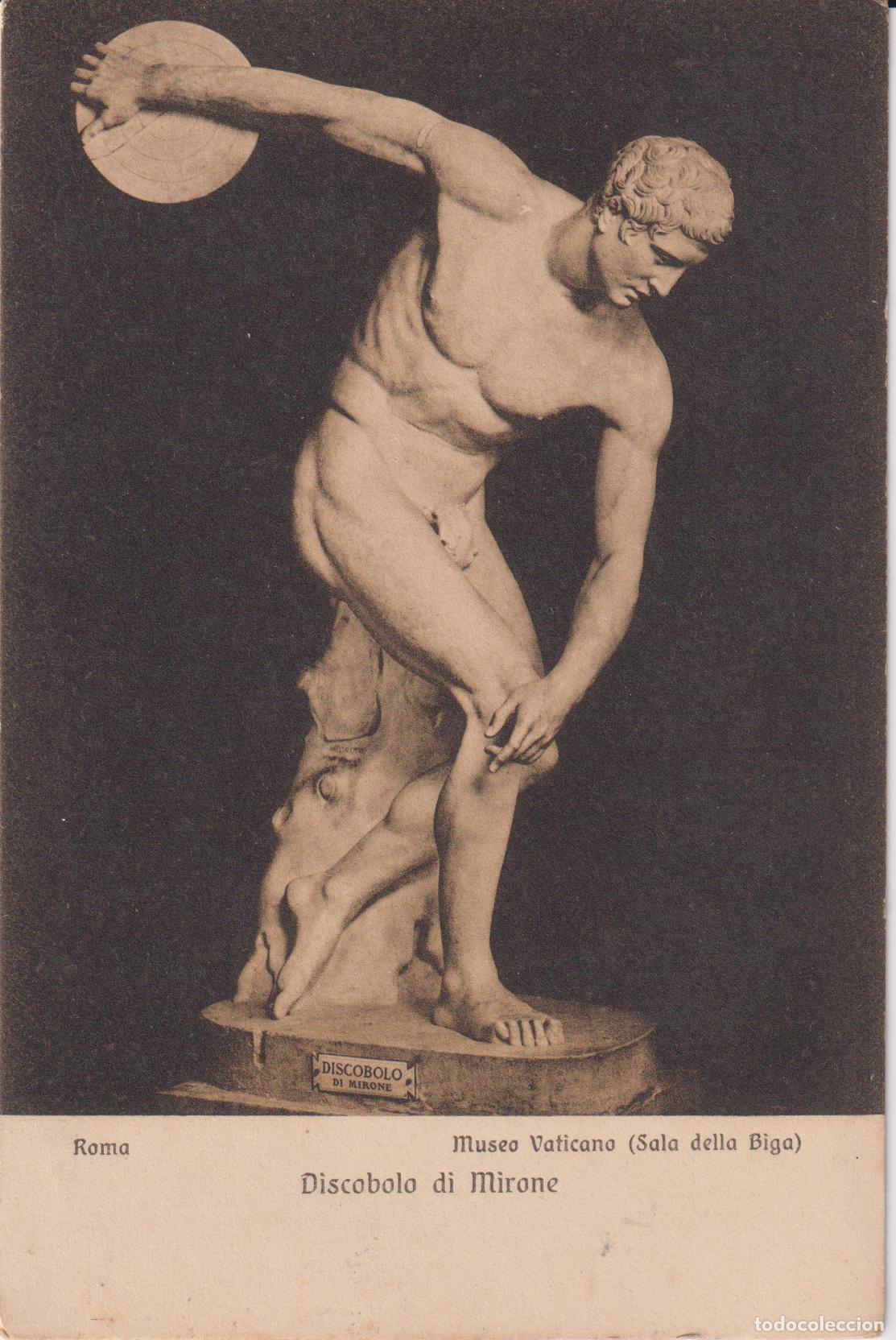 Postales: POSTAL DE LA OBRA DE MIR&Oacute;N DE EL&Eacute;UTERAS, EL DISC&Oacute;BOLO, ESTATUA EN BRONCE &ndash; SC
