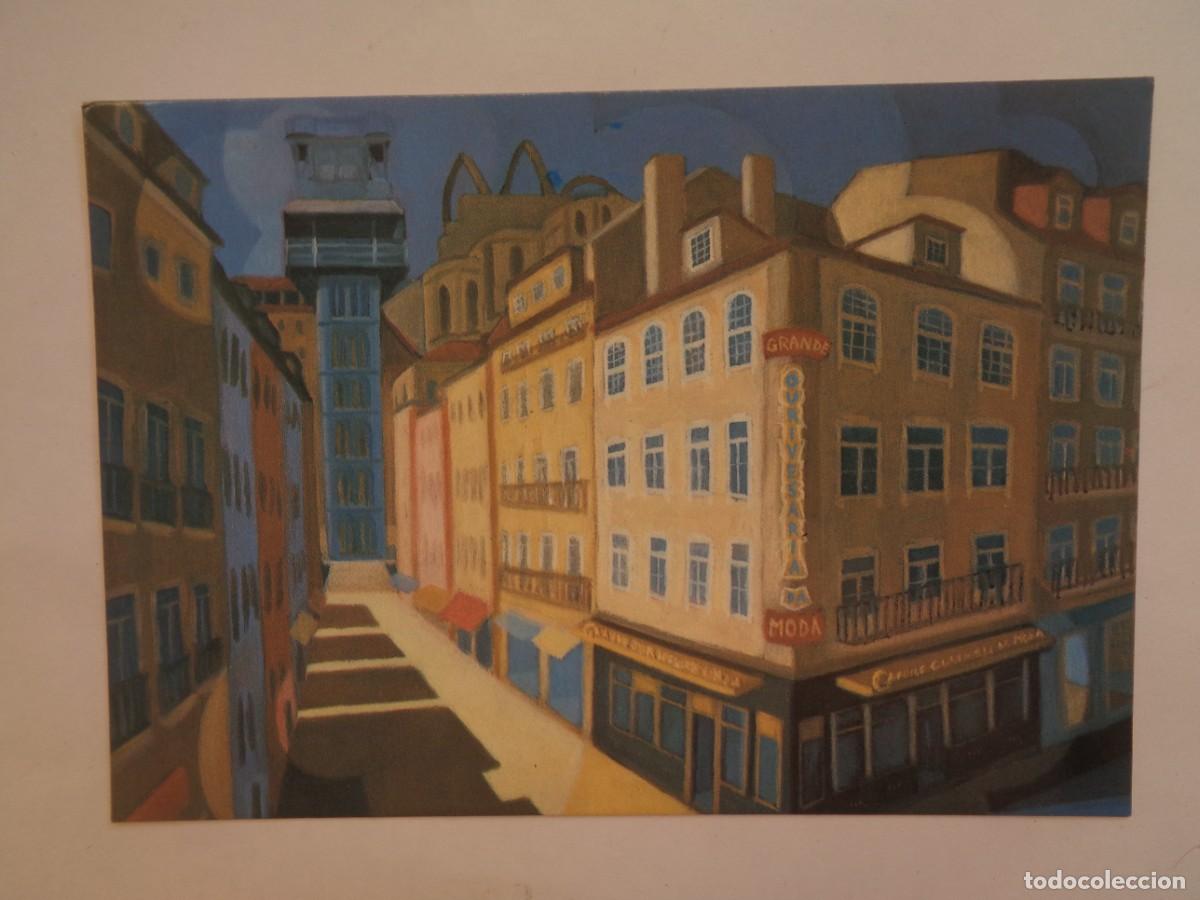 Cartes Postales: POSTAL CON PINTURA DE ANTONIO ARAUJO : RUA SANTA JUSTA . OURIVESARIA DA MODA , LISBOA