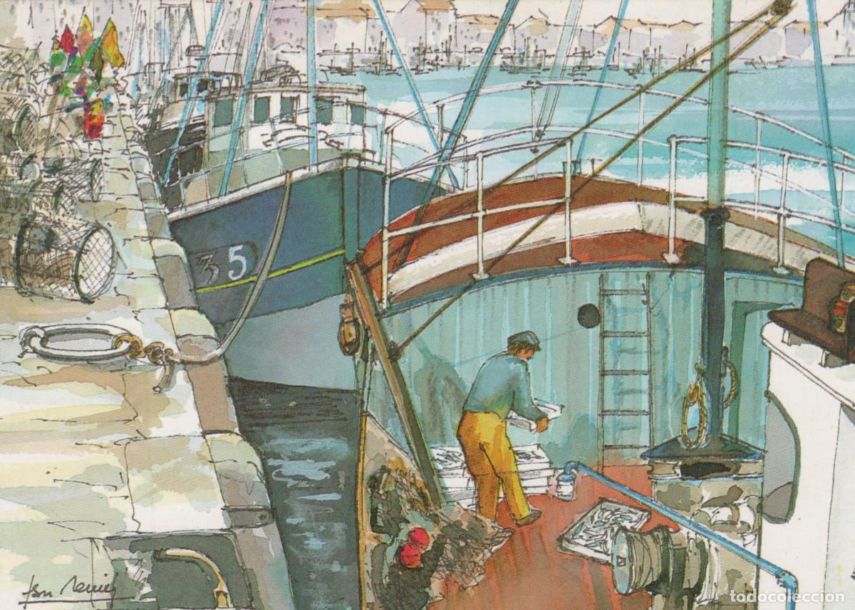 Postales: Fishing Boats Harbour Painting *YAF833