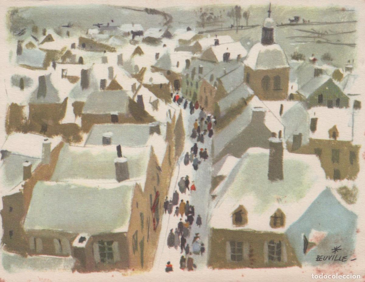 Postales: France Village Sc&egrave;ne Hivernale Rue Neig&eacute;e Aquarelle Beuville Unposted *YAG554