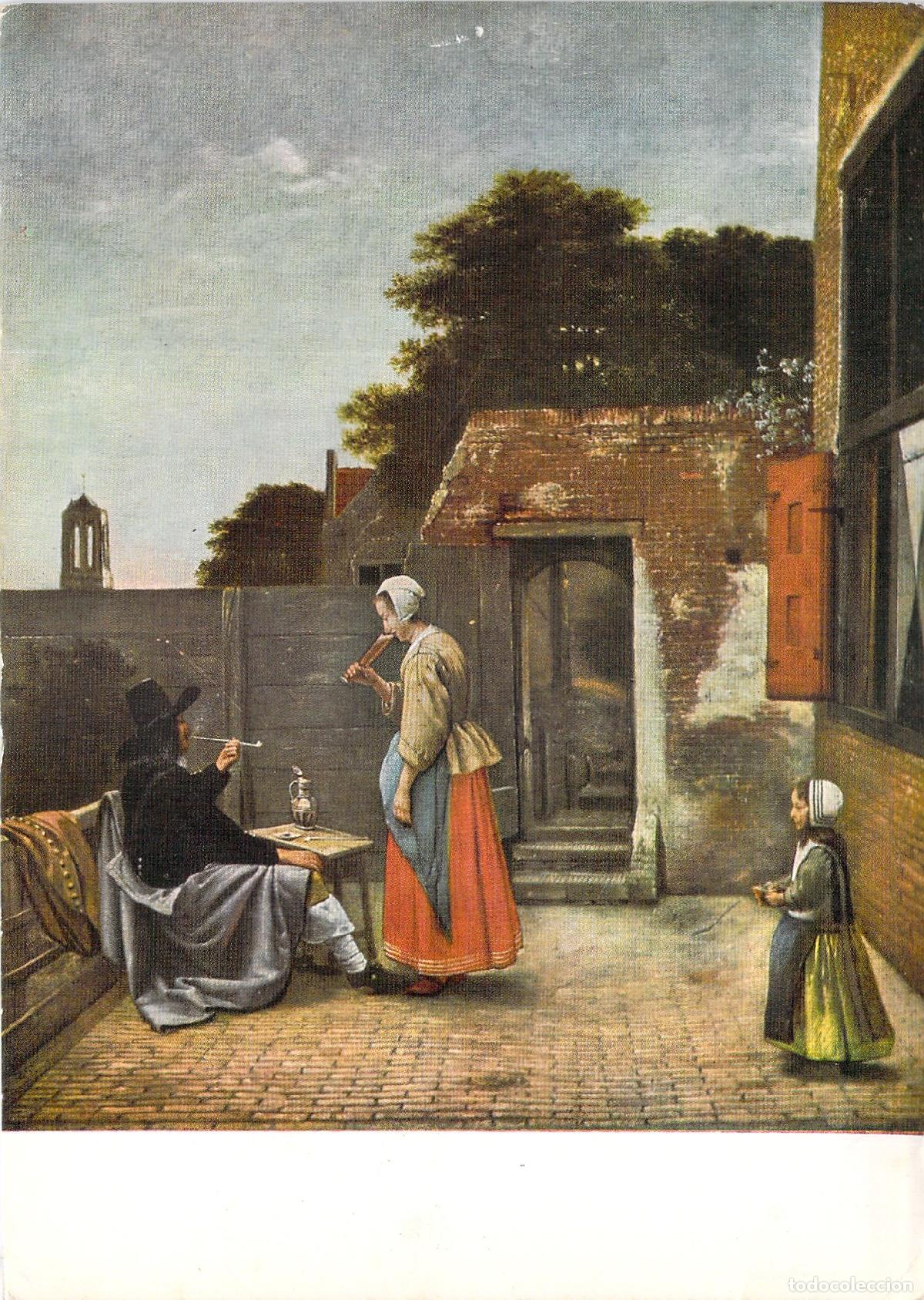 Postales: Postal de El Patio de Pieter de Hooch, pintura cl&aacute;sica de Delft