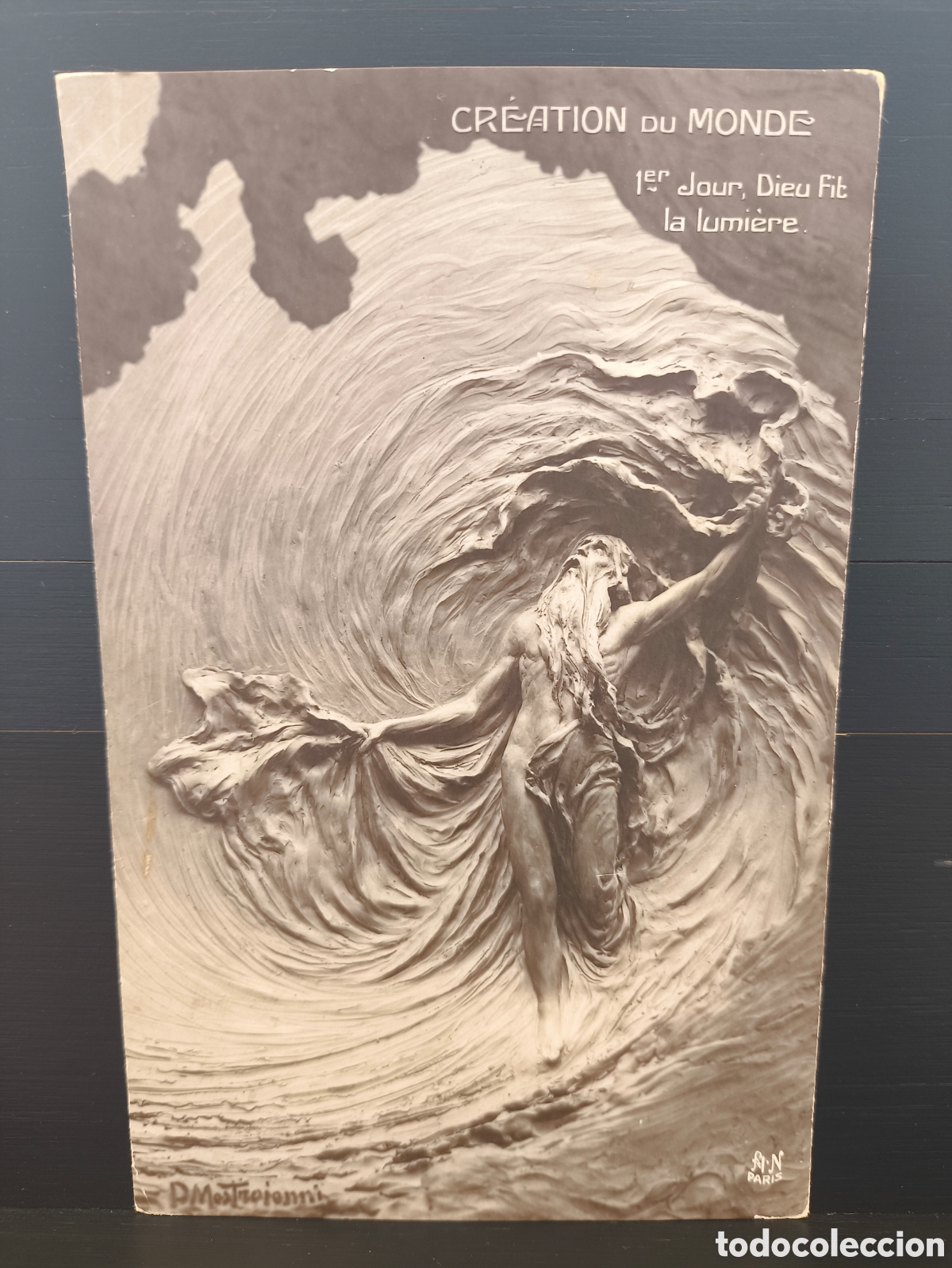 Postales: Antigua postal Arte Domenico Mastroianni Creaci&oacute;n del Mundo Sculptochromie Ed. A. Noyer 1912