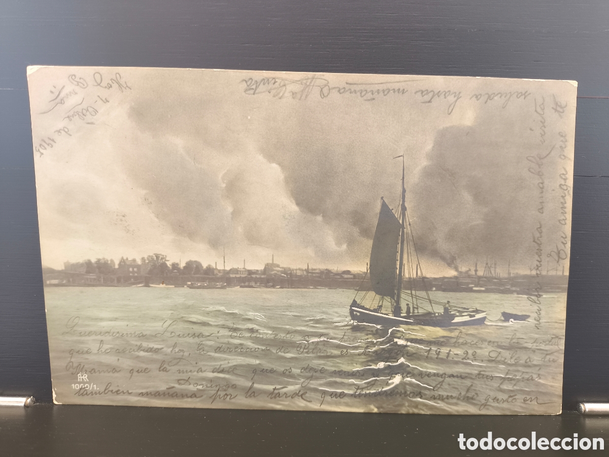 Postales: Antigua postal fotogr&aacute;fica coloreada barco puerto Ed. RK Regel and Krug Leipzig Serie 1060/1 1905