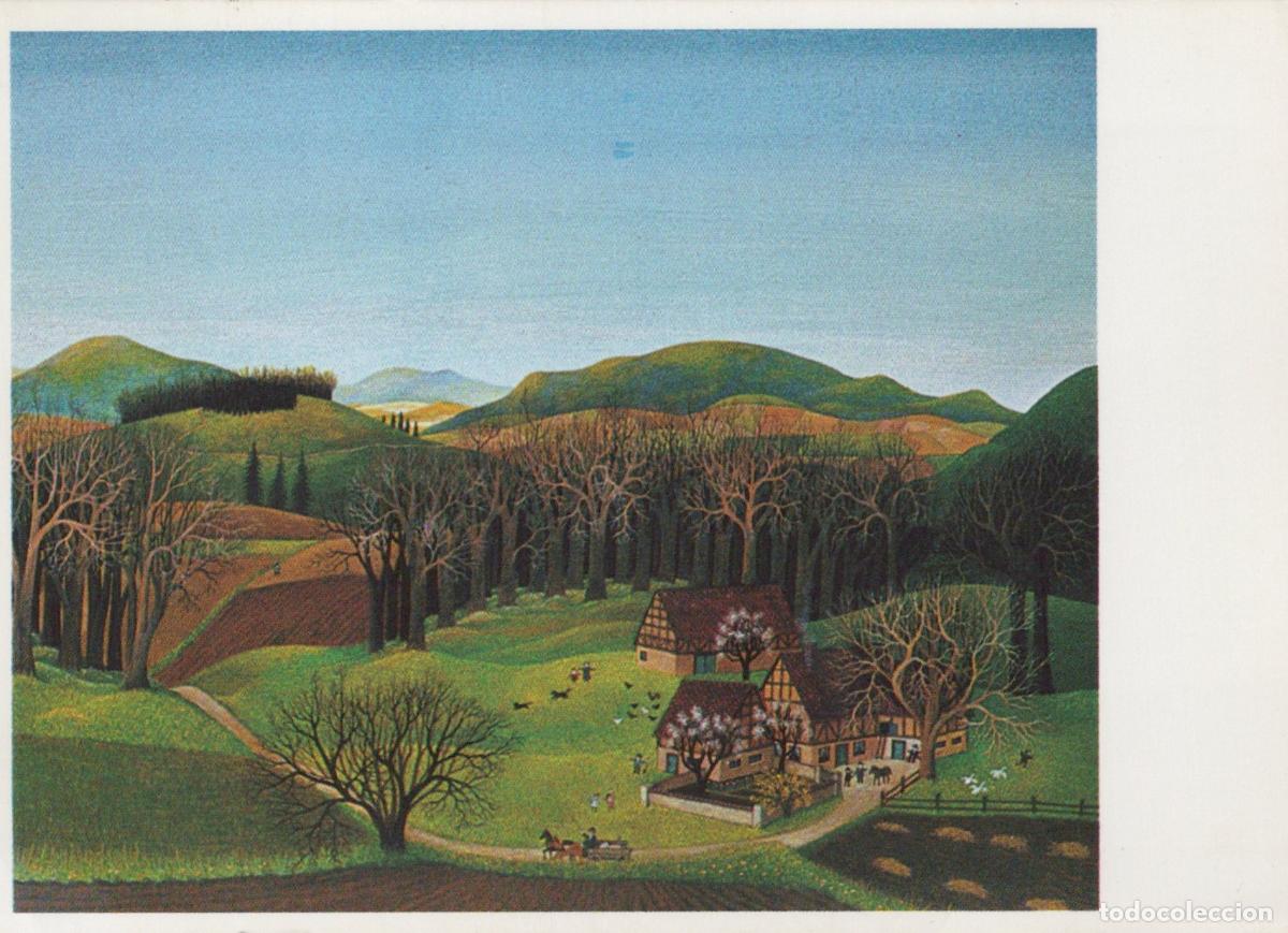 Postales: Rural Landscape With Farmhouses and Hills Folk Art Style Unposted *YAU954