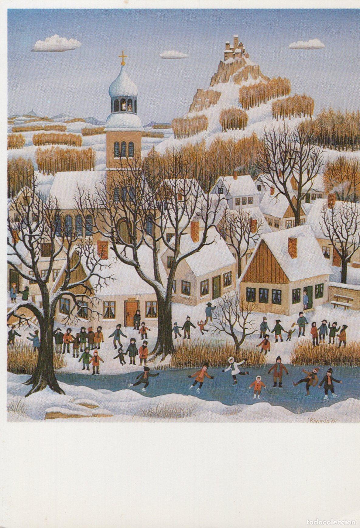 Postales: Winter Village Scene With People Ice Skating On A Frozen River Unposted *YAU413