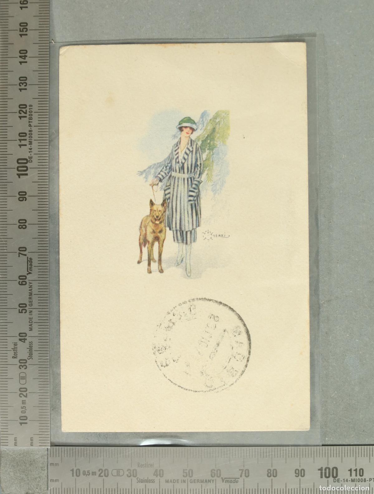 Postales: POSTAL. mujer y perro - litogr&aacute;fica - t. corbe
