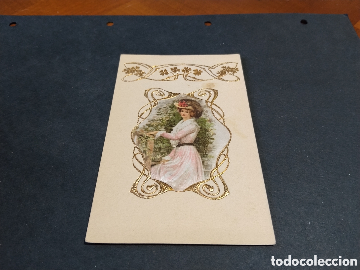 Postales: Postal antigua relive dorado ilustraci&oacute;n mujer